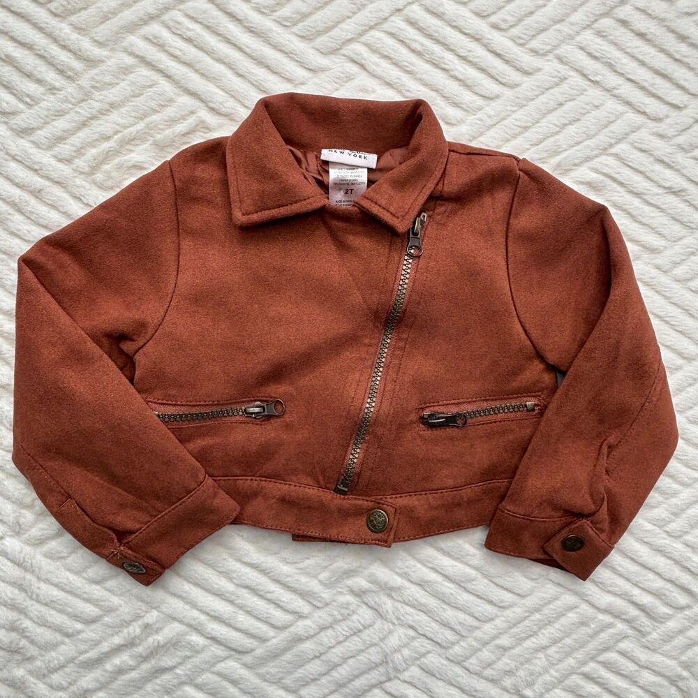Nicole Miller New York Girls Size 2T Rust Faux Suede Moto Jacket Toddler Coat